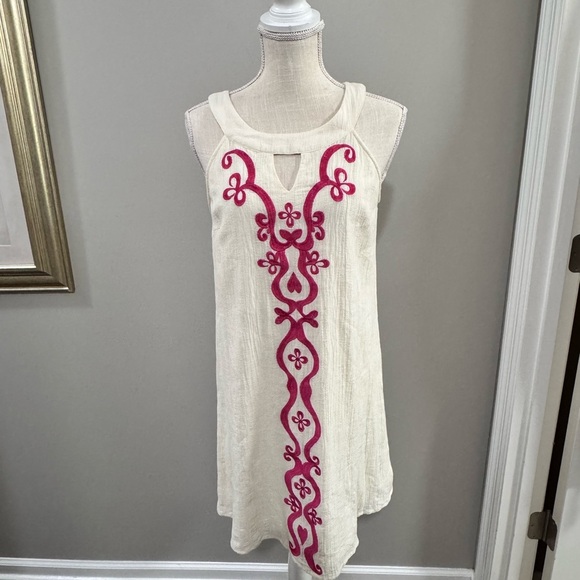 Altar'd State Dresses & Skirts - Altar'd State Cream Dress with Pink Embroidery. Size Small